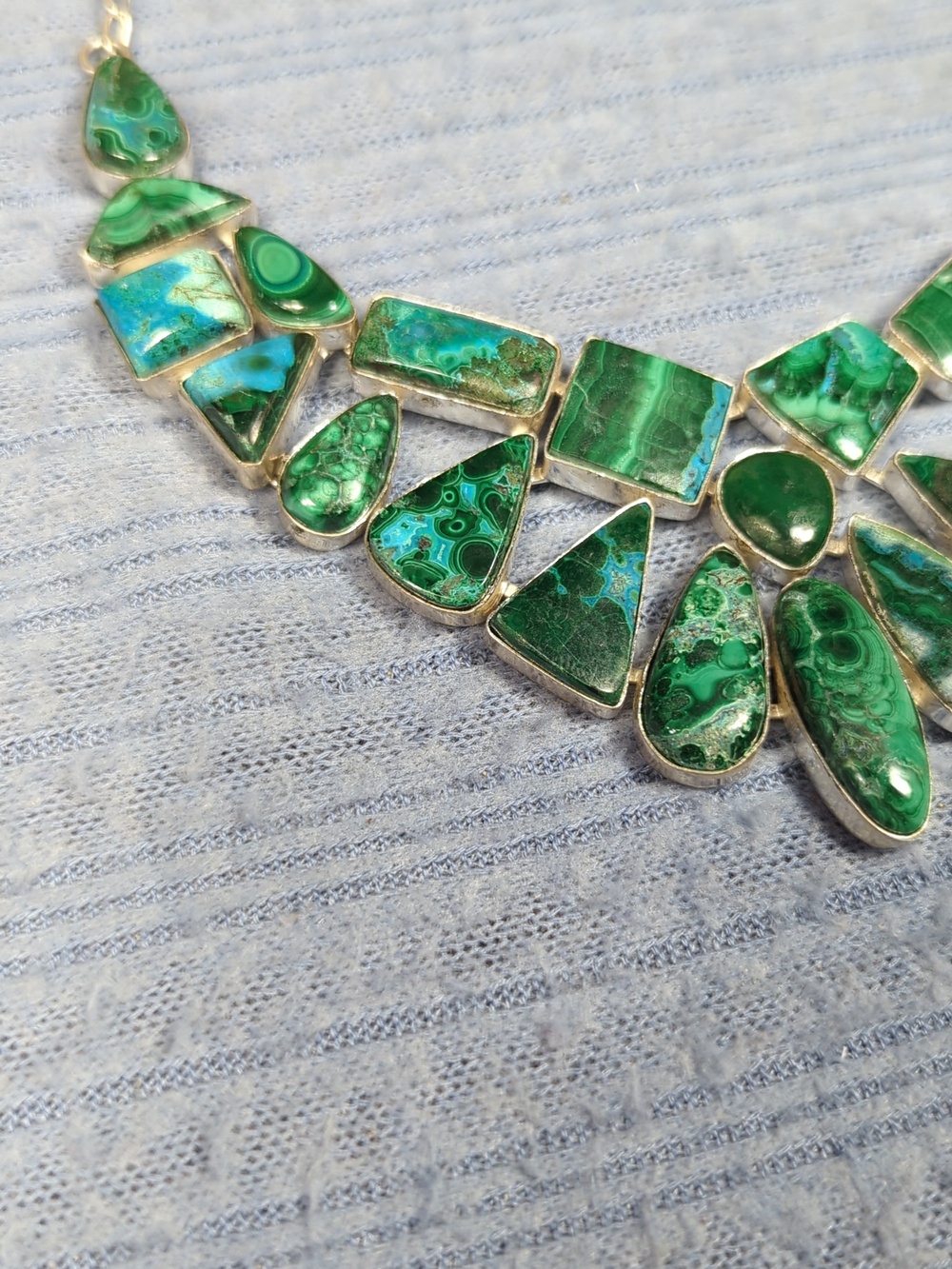 Malachite And Chrysocola Large Natural Stone Statement Necklace - Picture 6 of 12